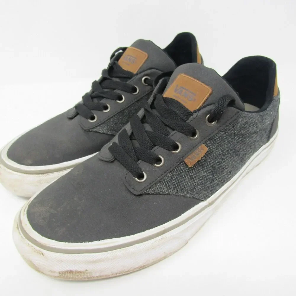 Vans Men's 9.5 Sneakers Charcoal Gray Black Canvas Textile Lace Up Casual Shoes